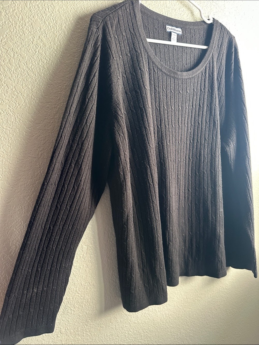 Coldwater Creek Brown Cable Rib Scoop Neck Sweater